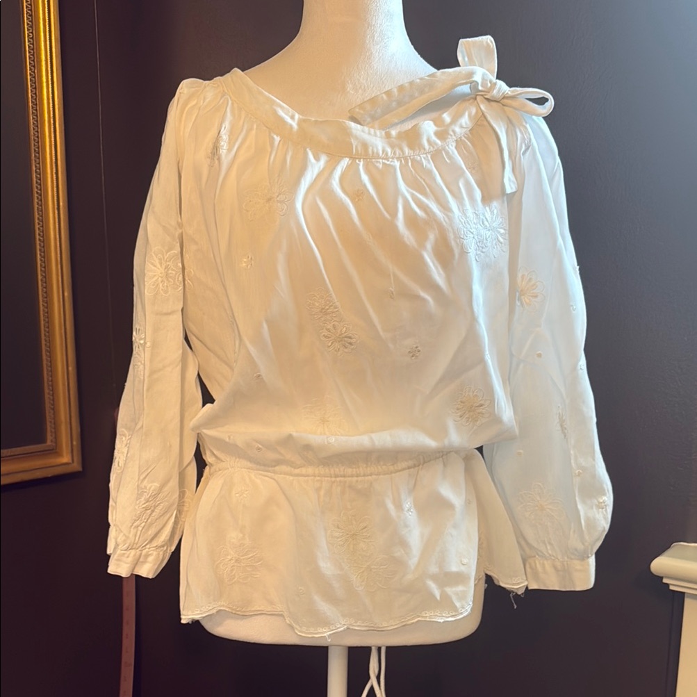 Nougat London White Puff Sleeve Blouse With Tie Front